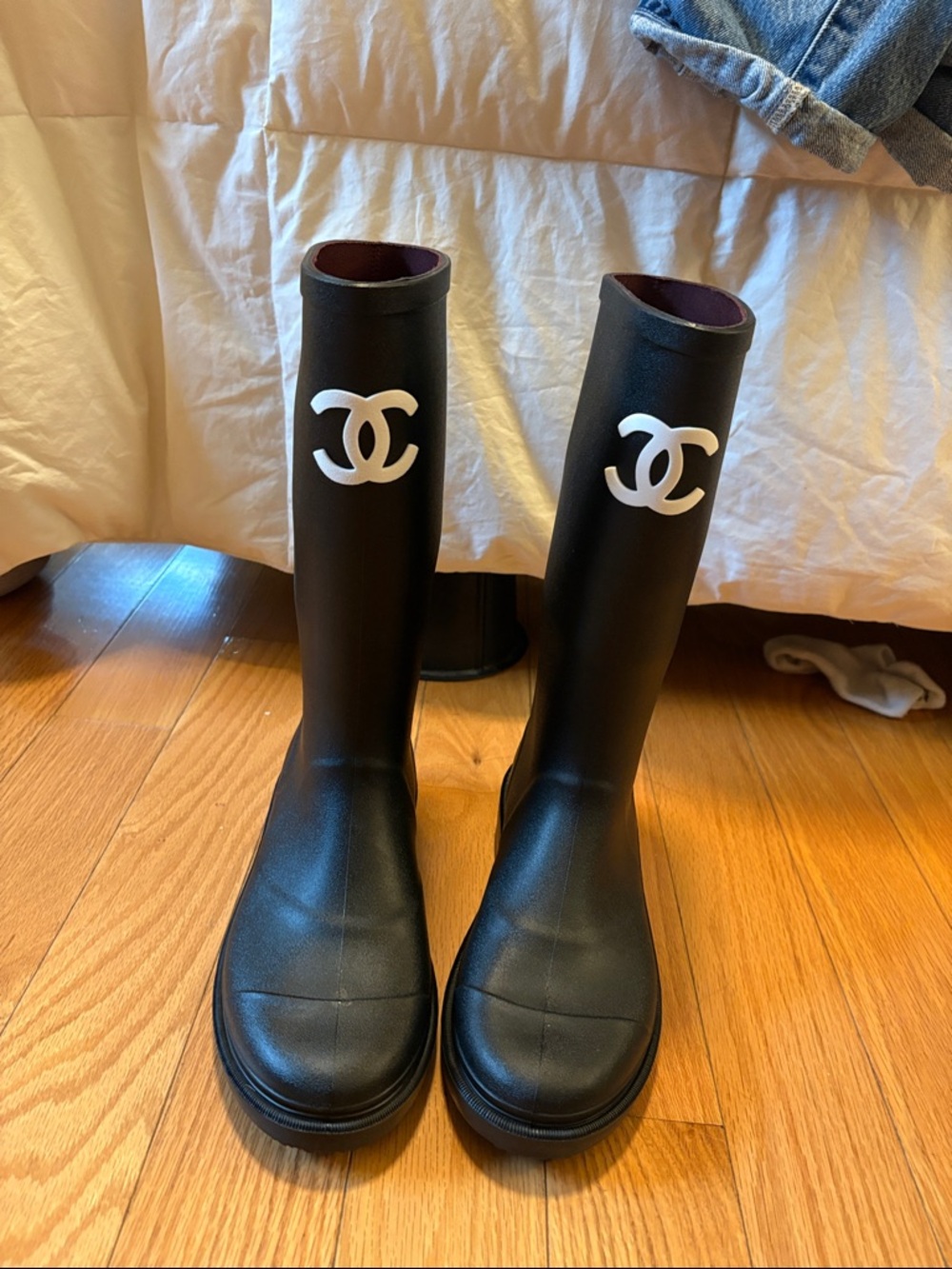 Black Rain Boots with White CC Logo